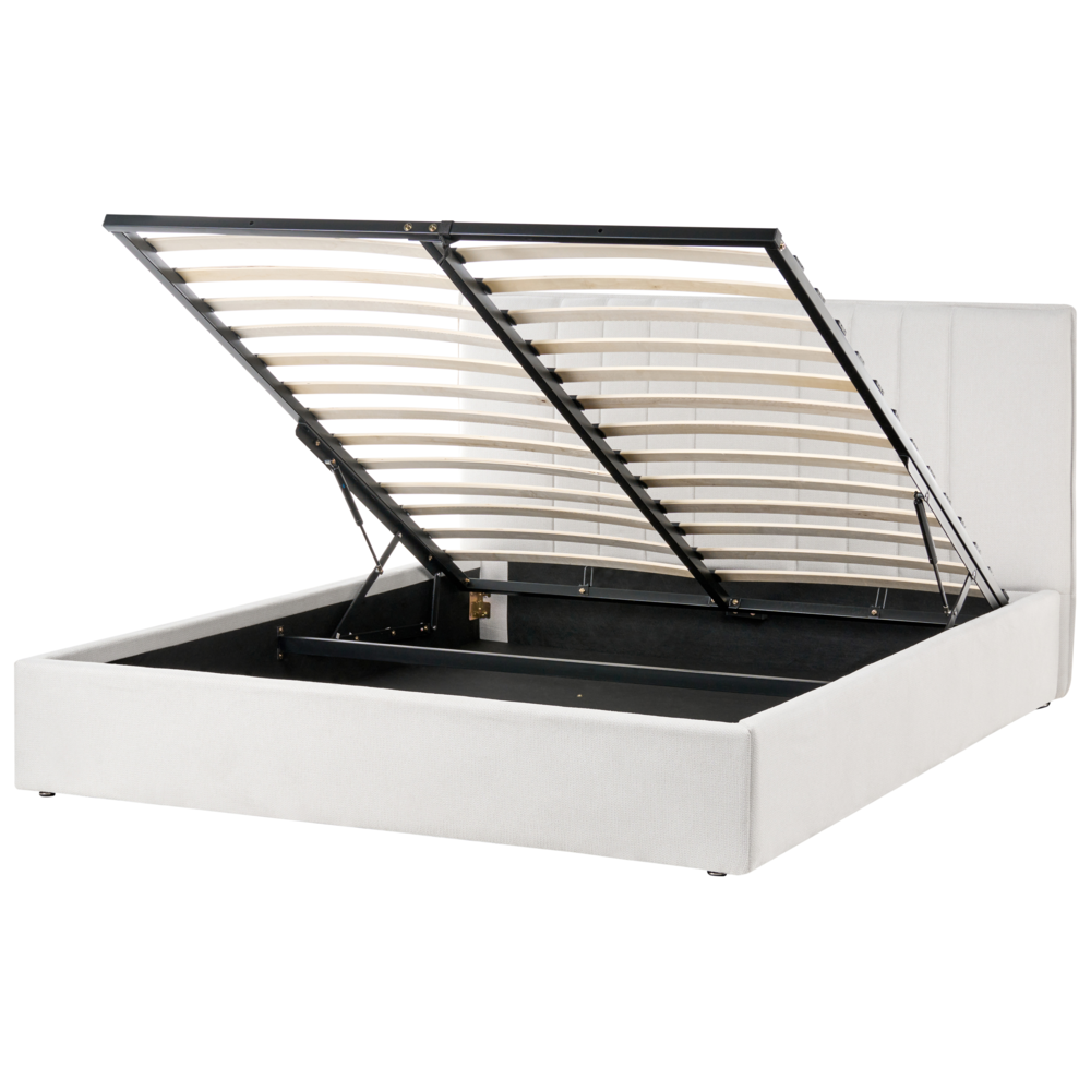 Letto matrimoniale imbottito in tessuto beige chiaro 160 x 200 cm camera da letto