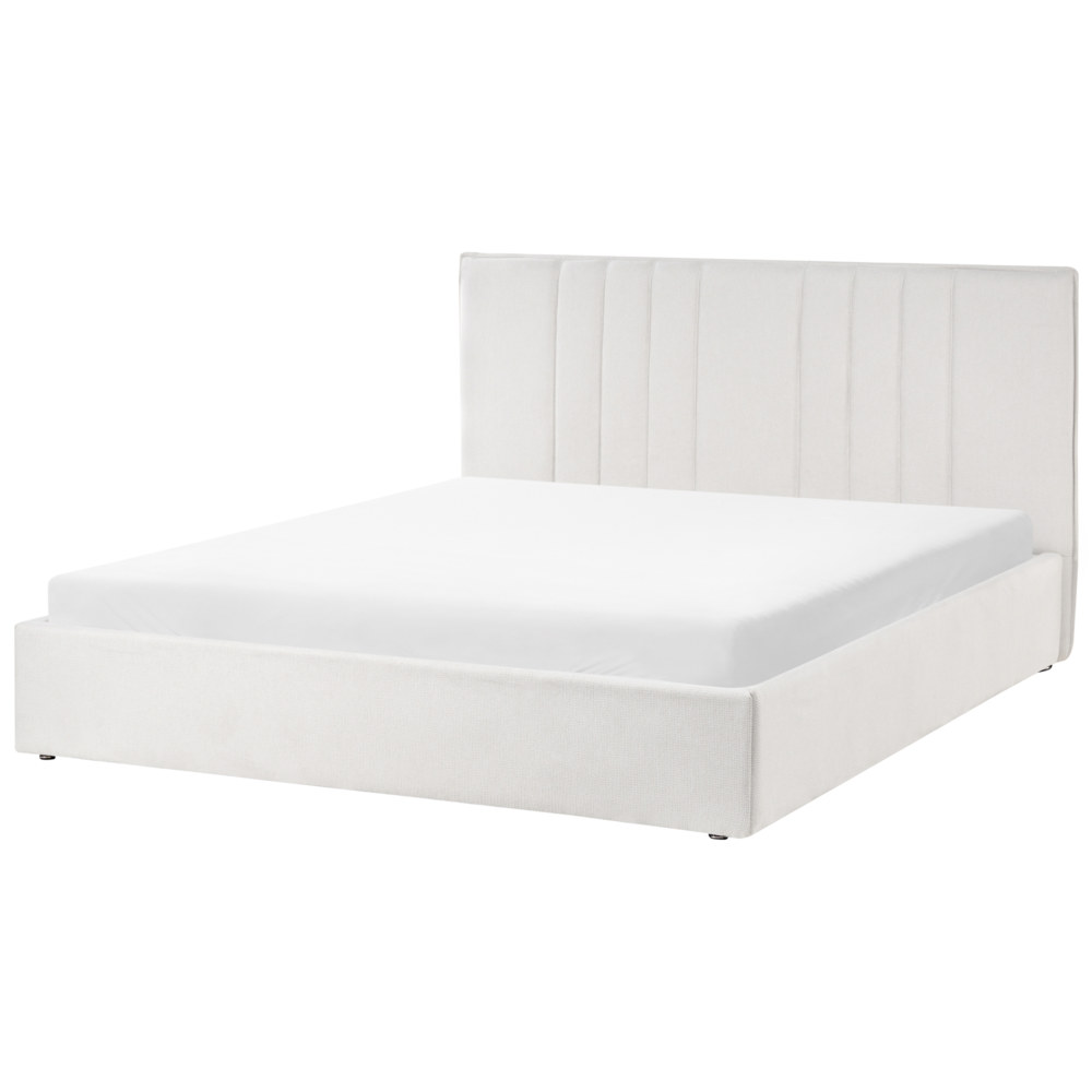 Letto matrimoniale imbottito in tessuto beige chiaro 160 x 200 cm camera da letto