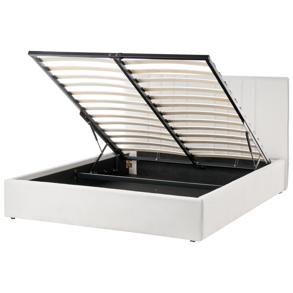 Letto matrimoniale imbottito in tessuto beige chiaro 140 x 200 cm camera da letto