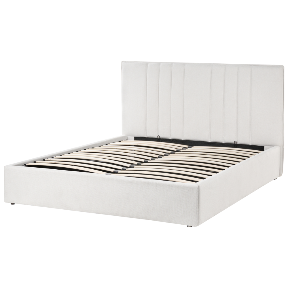 Letto matrimoniale imbottito in tessuto beige chiaro 140 x 200 cm camera da letto