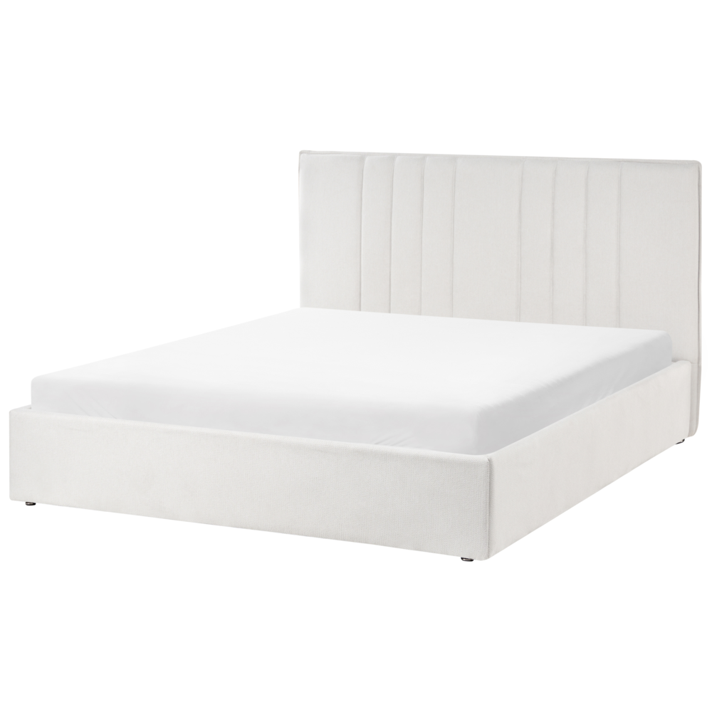 Letto matrimoniale imbottito in tessuto beige chiaro 140 x 200 cm camera da letto