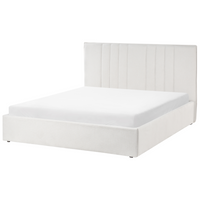 Letto matrimoniale imbottito in tessuto beige chiaro 140 x 200 cm camera da letto