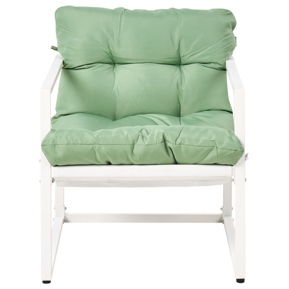 Set da giardino moderno a 4 posti in acciaio zincato con cuscini verde esterno elegante