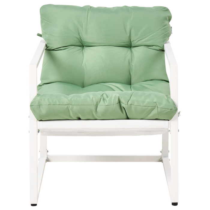 Set da giardino moderno a 4 posti in acciaio zincato con cuscini verde esterno elegante