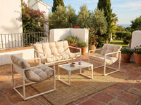 Set da giardino moderno a 4 posti in acciaio zincato con cuscini beige esterno elegante