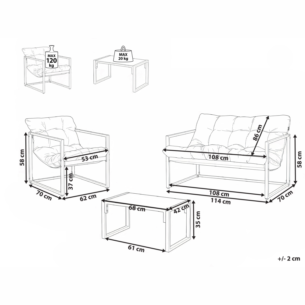 Set da giardino moderno a 4 posti in acciaio zincato con cuscini beige esterno elegante