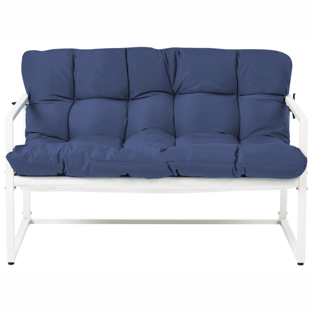 Set da giardino moderno a 4 posti in acciaio zincato con cuscini blu esterno elegante