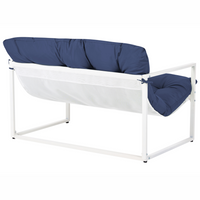 Set da giardino moderno a 4 posti in acciaio zincato con cuscini blu esterno elegante