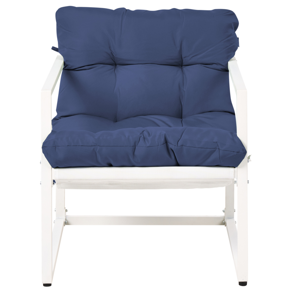 Set da giardino moderno a 4 posti in acciaio zincato con cuscini blu esterno elegante