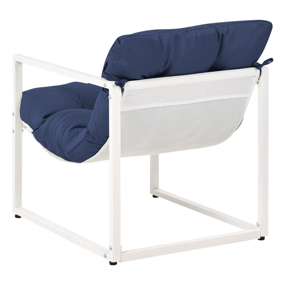 Set da giardino moderno a 4 posti in acciaio zincato con cuscini blu esterno elegante