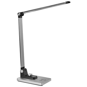Lampada da scrivania moderna per ufficio domestico 3 modalità di temperatura Dimmer continuo Caricatore wireless Alluminio Materiale sintetico Argento