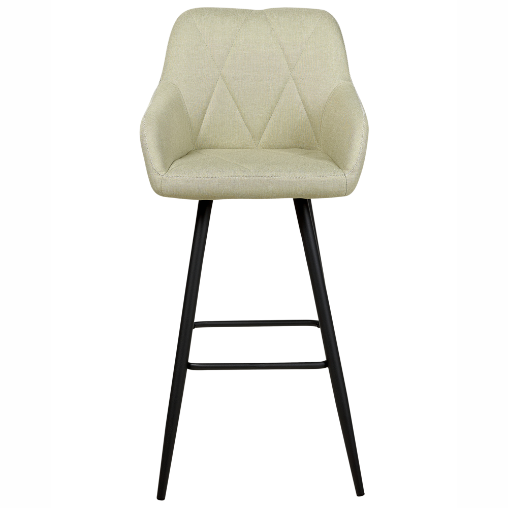 Set di 2 Sgabelli Bar Tessuto Verde Chiaro con Braccioli Schienale Trapuntato Gambe in Metallo Nero