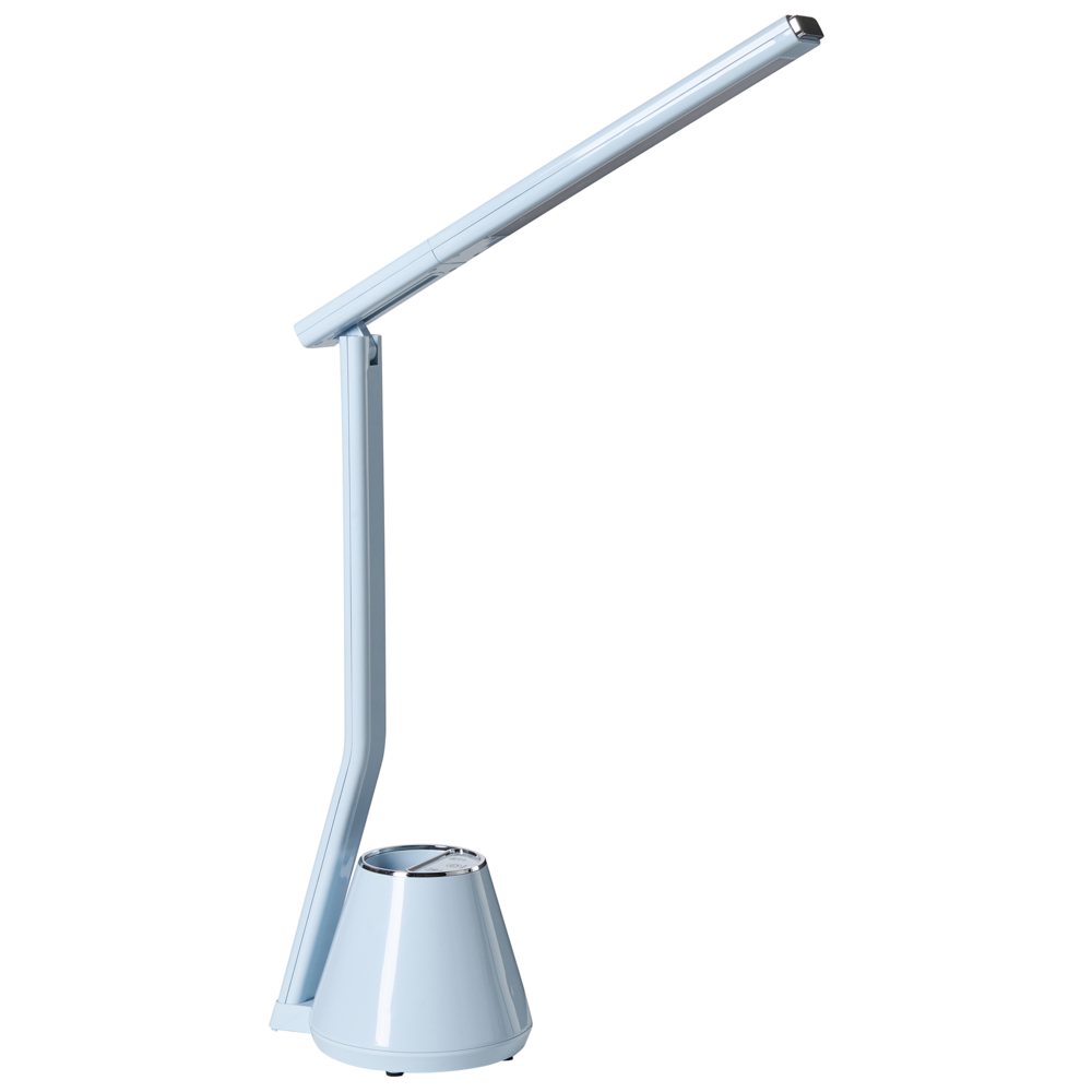 Lampada da scrivania moderna a LED Lampada da computer per ufficio domestico con portapenne 3 modalità CCT Dimmer Materiale sintetico Paralume regolabile azzurro