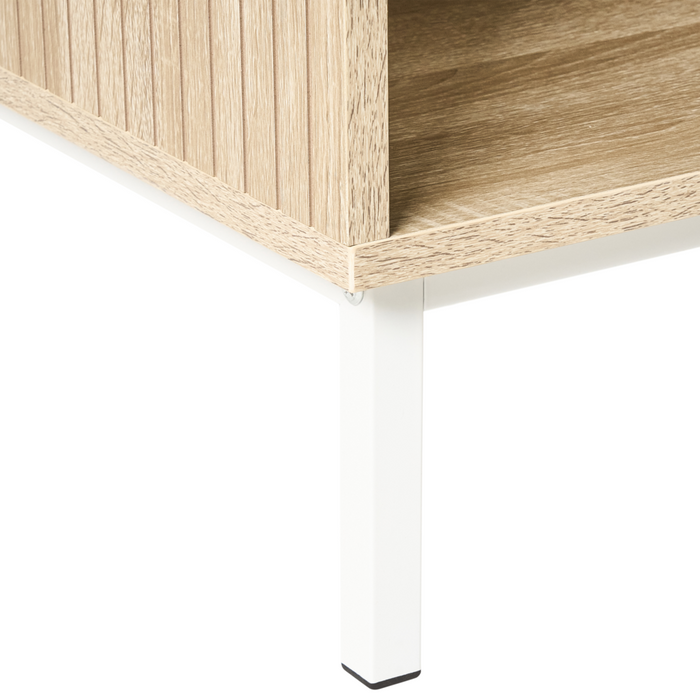 Tavolino da caffè in stile scandinavo Cassetto MDF Gambe in legno Scaffale Spazio di archiviazione Legno chiaro