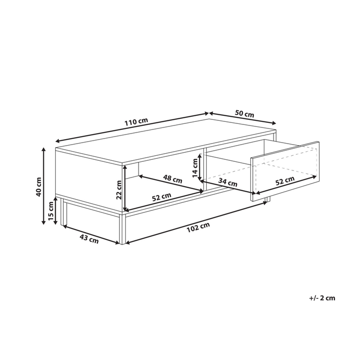 Tavolino da caffè in stile scandinavo Cassetto MDF Gambe in legno Scaffale Spazio di archiviazione Legno chiaro