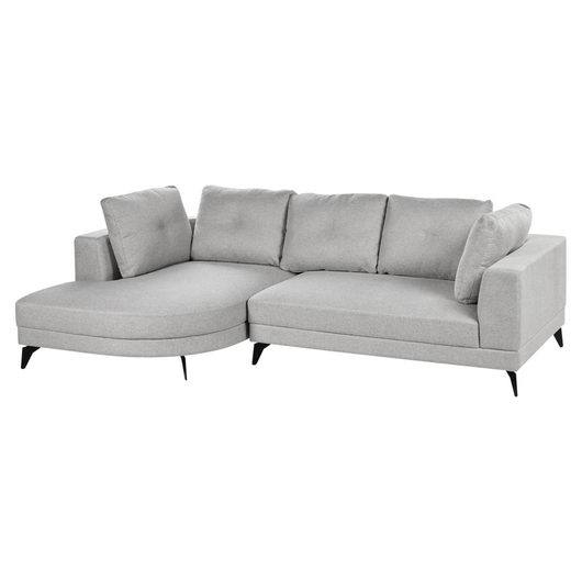 Divano angolare moderno con bracciolo destro Rivestimento in lino idrorepellente Gambe in ferro nero con cuscini grigio