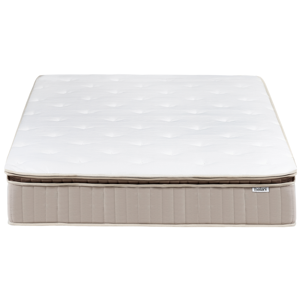 Materasso a molle insacchettate e lattice bianco e beige 120 x 200 cm ad alta durezza con rivestimento in poliestere sfoderabile con cerniera accessori per la camera da letto