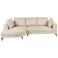 Divano angolare moderno con bracciolo destro Rivestimento in lino idrorepellente Gambe in ferro nero con cuscini beige chiaro