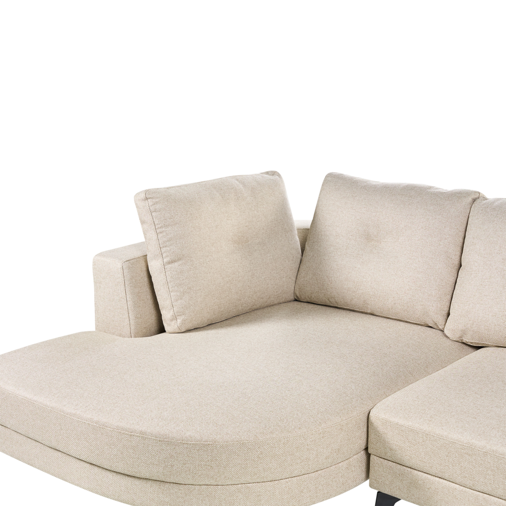 Divano angolare moderno con bracciolo destro Rivestimento in lino idrorepellente Gambe in ferro nero con cuscini beige chiaro