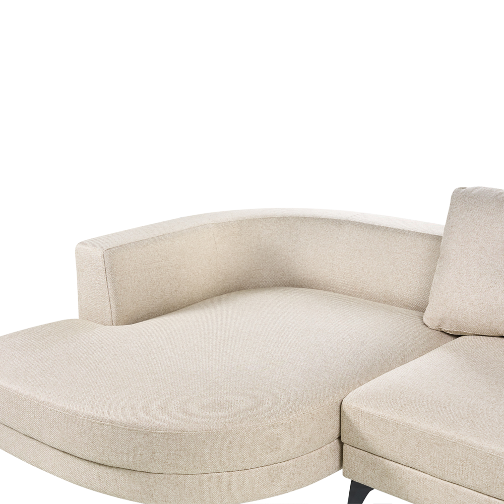 Divano angolare moderno con bracciolo destro Rivestimento in lino idrorepellente Gambe in ferro nero con cuscini beige chiaro