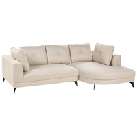 Divano angolare moderno con bracciolo sinistro Rivestimento in lino idrorepellente Gambe in ferro nero con cuscini beige chiaro