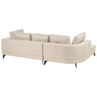 Divano angolare moderno con bracciolo sinistro Rivestimento in lino idrorepellente Gambe in ferro nero con cuscini beige chiaro