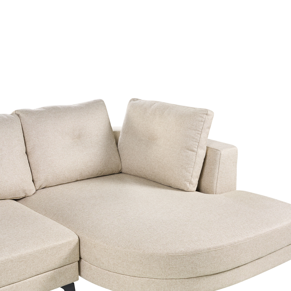 Divano angolare moderno con bracciolo sinistro Rivestimento in lino idrorepellente Gambe in ferro nero con cuscini beige chiaro