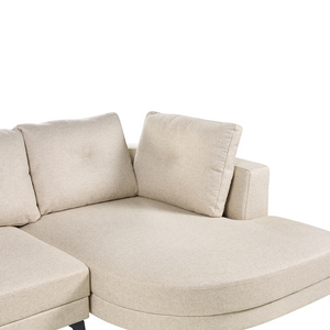 Divano angolare moderno con bracciolo sinistro Rivestimento in lino idrorepellente Gambe in ferro nero con cuscini beige chiaro