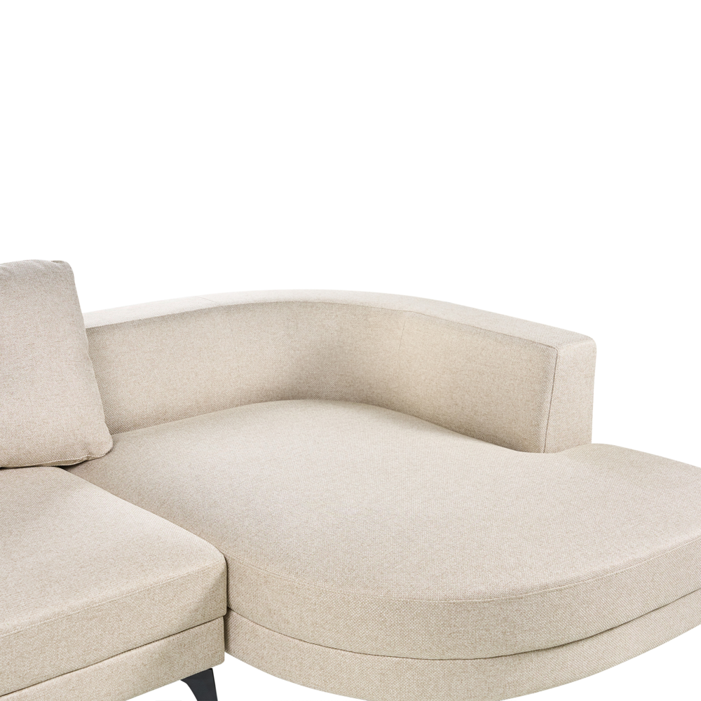 Divano angolare moderno con bracciolo sinistro Rivestimento in lino idrorepellente Gambe in ferro nero con cuscini beige chiaro