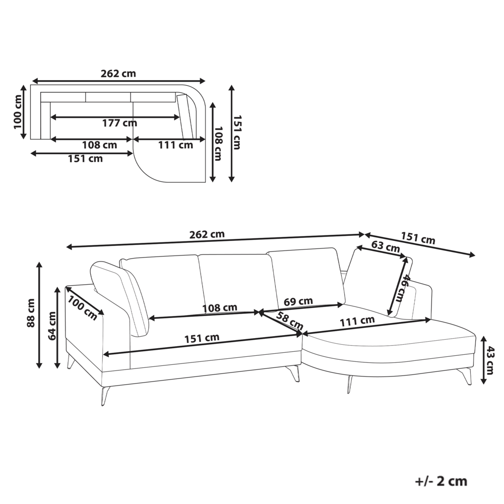 Divano angolare moderno con bracciolo sinistro Rivestimento in lino idrorepellente Gambe in ferro nero con cuscini beige chiaro
