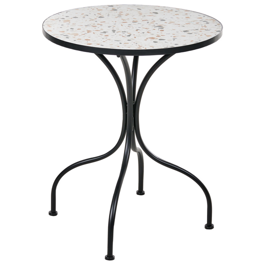 Tavolo da bistrot da giardino in metallo nero con struttura in ferro ø 60 cm Piano con motivo effetto terrazzo Stile vintage Da esterno