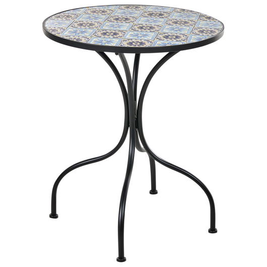 Tavolo da bistrot da giardino in metallo nero con struttura in ferro ø 60 cm e piano a mosaico stile vintage da esterno