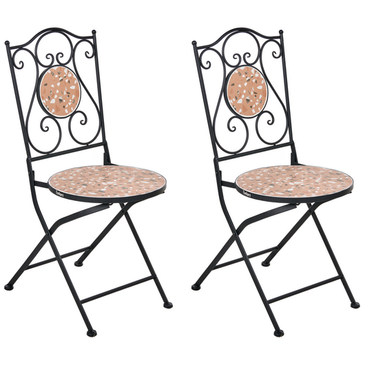 Set di 2 sedie da giardino in metallo nero con struttura in ferro e motivo effetto terrazzo stile vintage da esterno