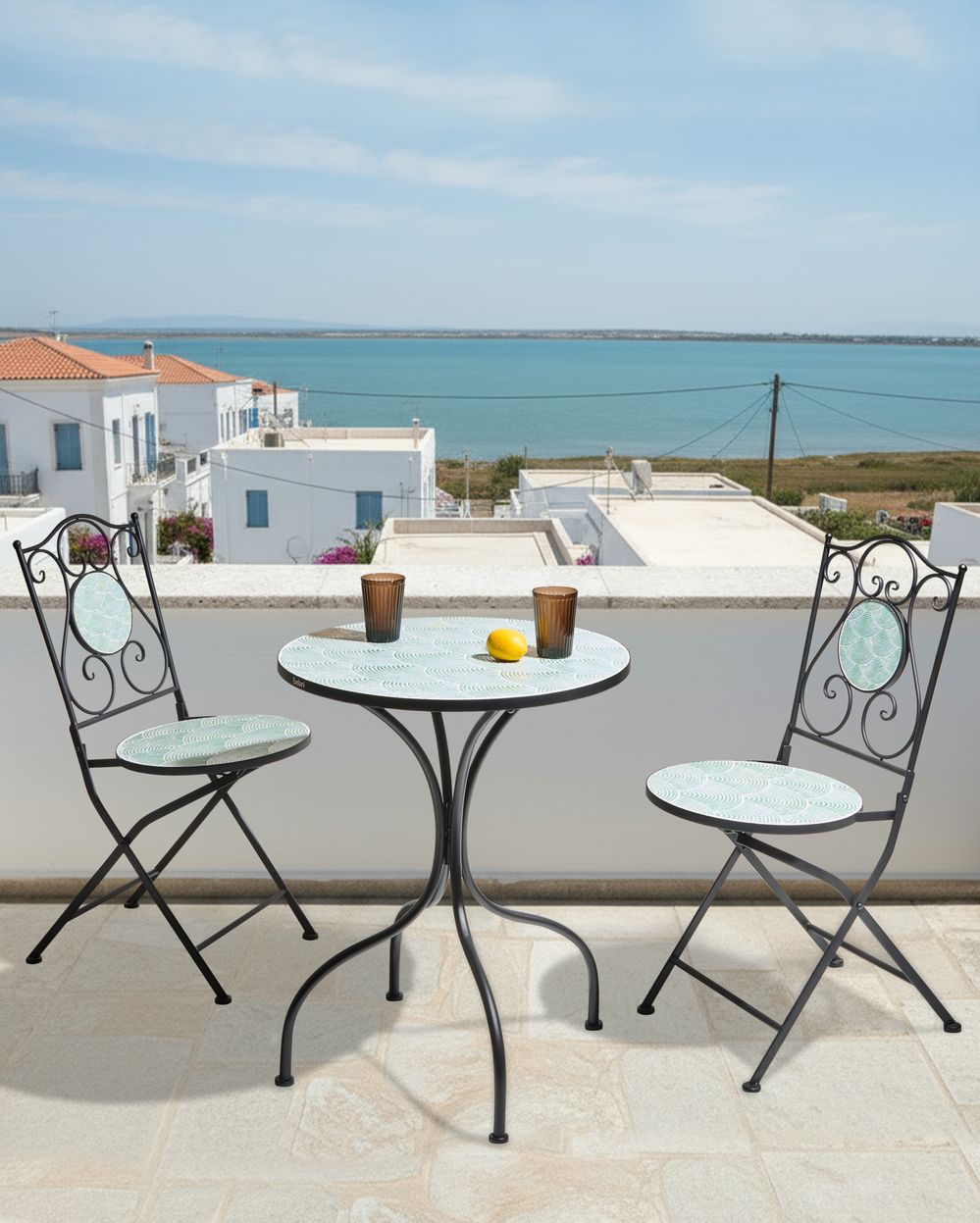 Set di 2 sedie da giardino in metallo nero con telaio in ferro stile vintage da esterno