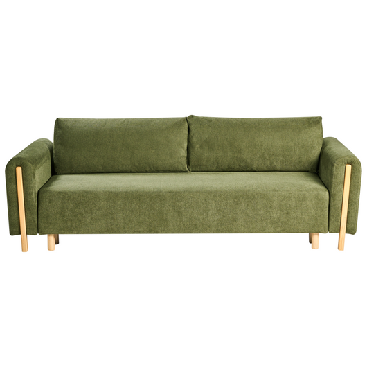 Divano letto in tessuto verde Rivestito con meccanismo Click-Clack Sleeper con contenitore Stile minimalista con braccioli