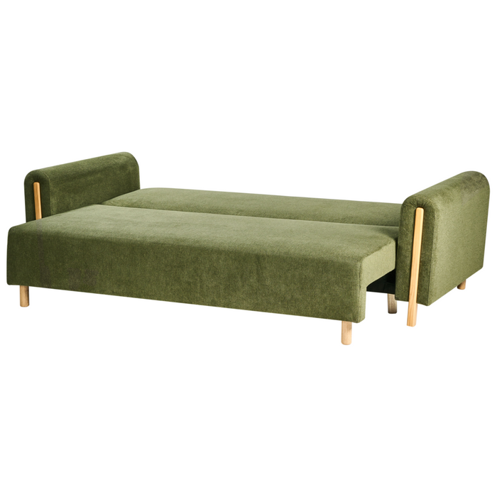 Divano letto in tessuto verde Rivestito con meccanismo Click-Clack Sleeper con contenitore Stile minimalista con braccioli