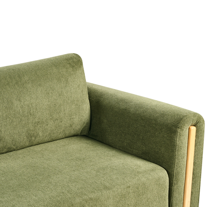 Divano letto in tessuto verde Rivestito con meccanismo Click-Clack Sleeper con contenitore Stile minimalista con braccioli