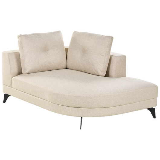 Chaise longue con rivestimento in lino idrorepellente Gambe in ferro nero con cuscini beige chiaro lato sinistro stile moderno