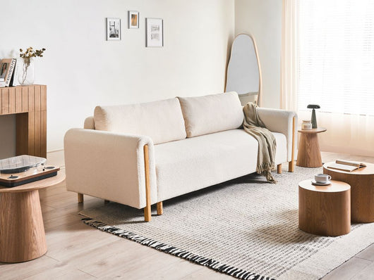 Divano letto in tessuto bianco sporco Rivestito con meccanismo Click-Clack Sleeper con contenitore Stile minimalista con braccioli