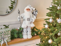 Figurina decorativa in tessuto d'argento e materiale sintetico Babbo Natale Figura di Natale Ornamento di Natale