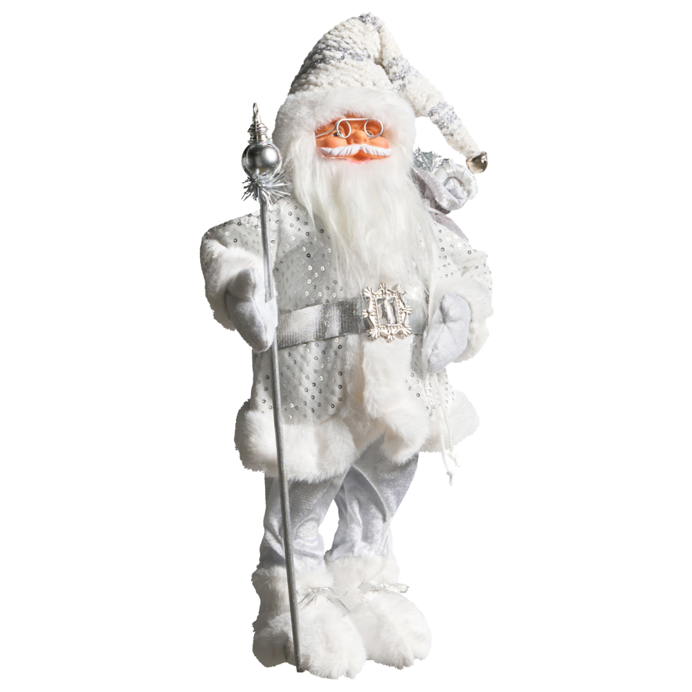 Figurina decorativa in tessuto d'argento e materiale sintetico Babbo Natale Figura di Natale Ornamento di Natale