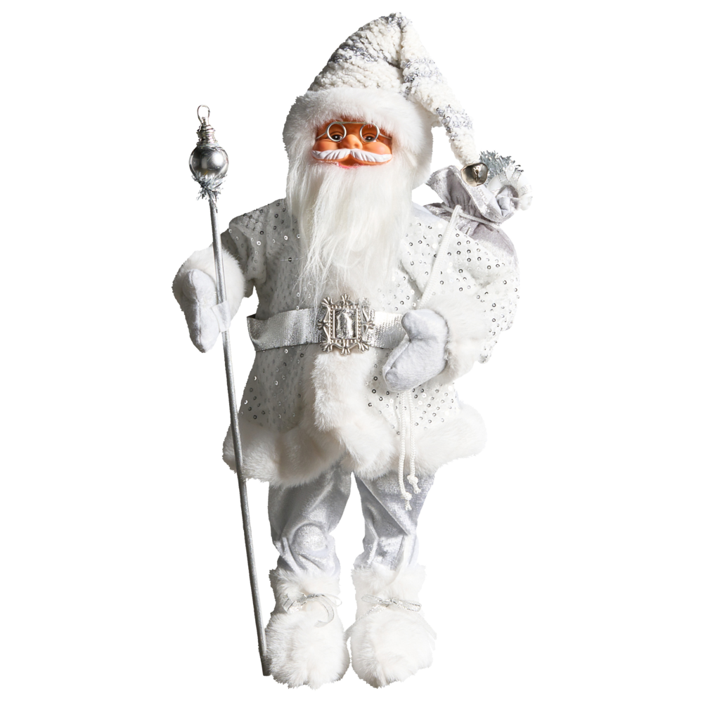 Figurina decorativa in tessuto d'argento e materiale sintetico Babbo Natale Figura di Natale Ornamento di Natale