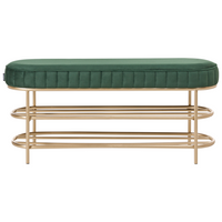 Panca in velluto con contenitore per scarpe e 2 ripiani verde smeraldo stile glamour elegante