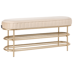 Panca in velluto con contenitore per scarpe e 2 ripiani beige stile glamour elegante