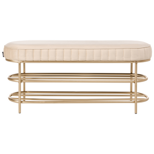 Panca in velluto con contenitore per scarpe e 2 ripiani beige stile glamour elegante