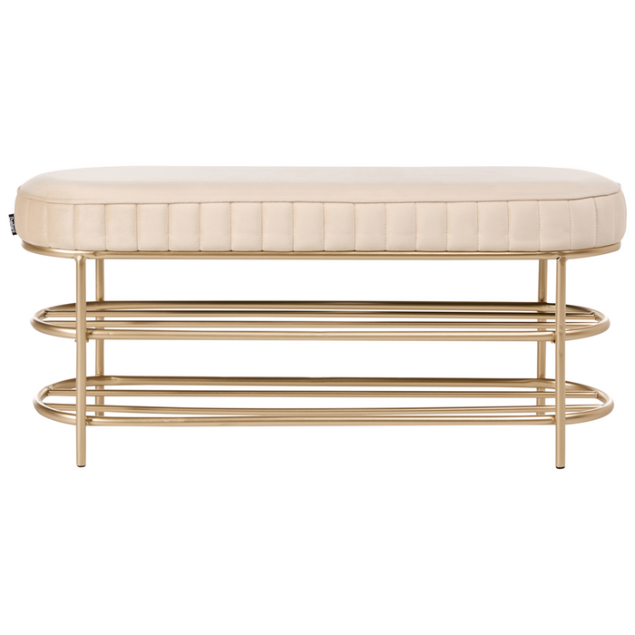Panca in velluto con contenitore per scarpe e 2 ripiani beige stile glamour elegante
