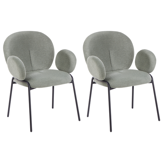 Set di 2 sedie da pranzo in tessuto boucle verde stile retrò seduta rotonda
