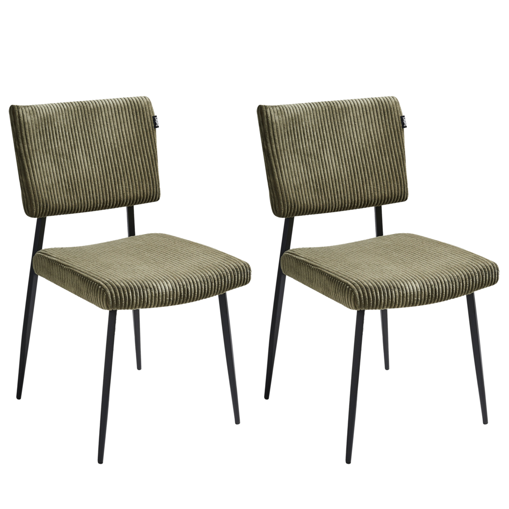Set di 2 sedie da pranzo in velluto a coste verde oliva  stile retrò seduta rotonda