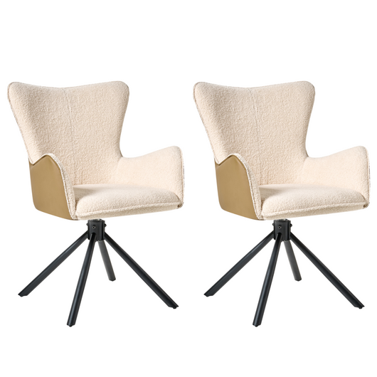 Set di 2 sedie da pranzo girevoli Tappezzeria boucle beige chiaro Base girevole in metallo