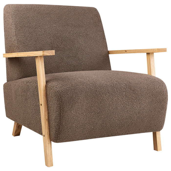 Poltrona Marrone Boucle Gambe in legno con braccioli Soggiorno moderno minimalista